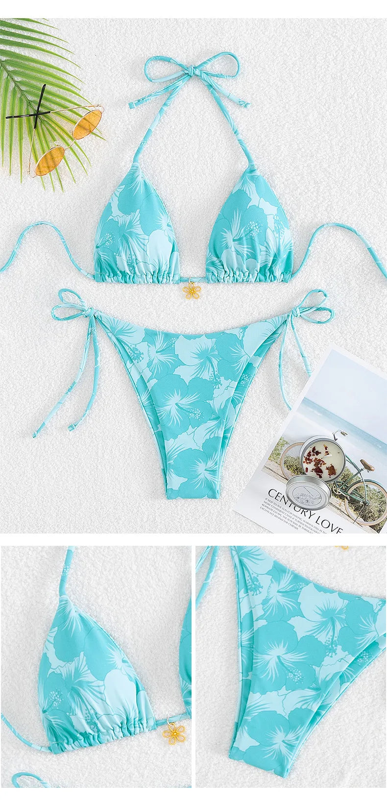 Bikini Set Women's Print 2 Piece Swimsuit Sexy Lace-up Triangle Halter Backless Swimwear Beach Vacation Bathing Suit 2025 New