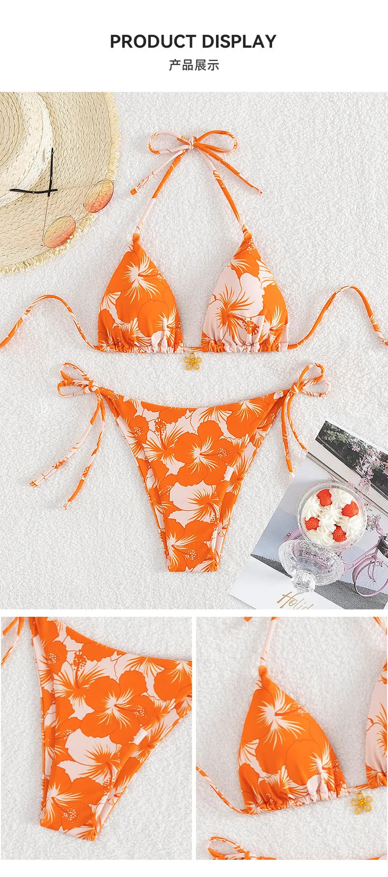 Bikini Set Women's Print 2 Piece Swimsuit Sexy Lace-up Triangle Halter Backless Swimwear Beach Vacation Bathing Suit 2025 New